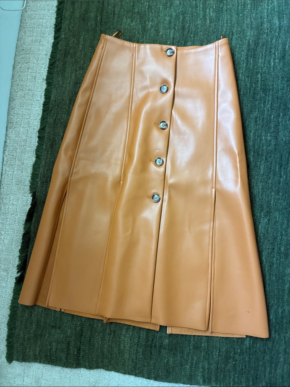 Brand New Faux Leather Banana Republic Button-Front A-Line Skirt in Tan